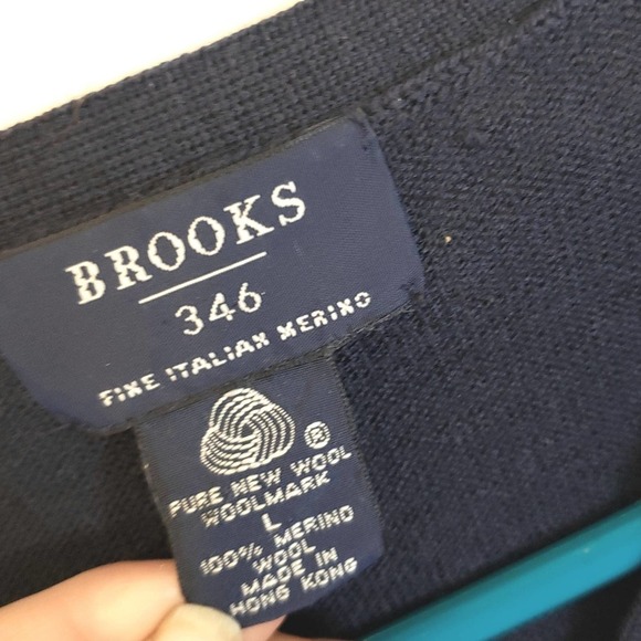 Brooks 346 Fine Italian Merino Wool Sweater Dark Navy sz L - Picture 2 of 3